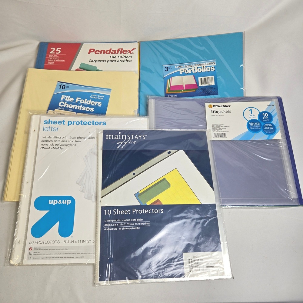 Office File Lot: File Folders, Sheet Protectors, File Jackets, Portfolios, New